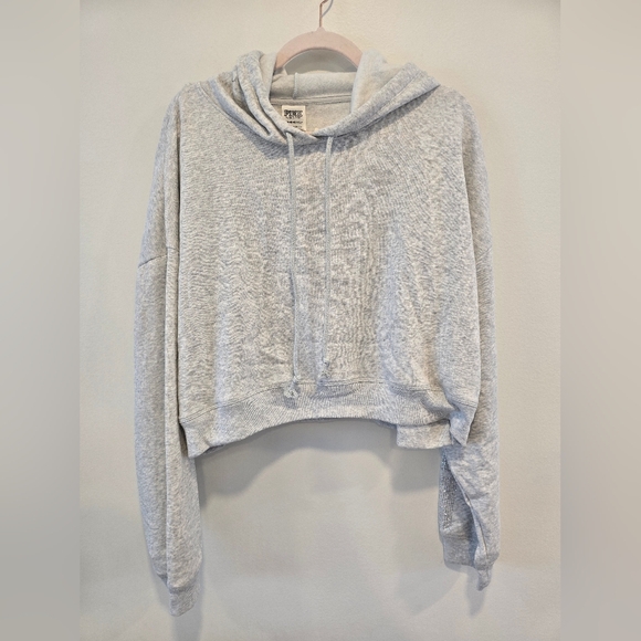 PINK Victoria's Secret Tops - PINK Victoria's Secret Light Gray Hoodie With Rhinestones Size Xxl Nwt